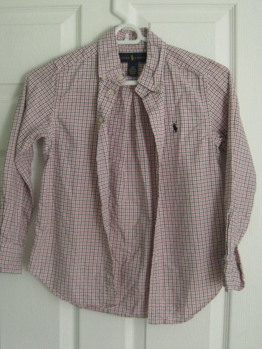 Ralph Lauren Boys Pink Black Plaid Oxford Button Down Cotton Dress Shirt Sz S/8